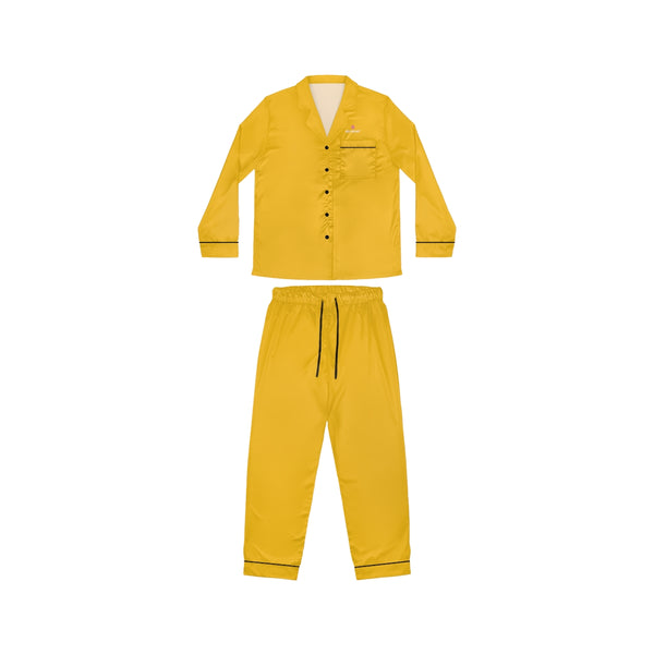 Yellow Color Women's Satin Pajamas, Luxury Premium Solid Color Loungewear For Women