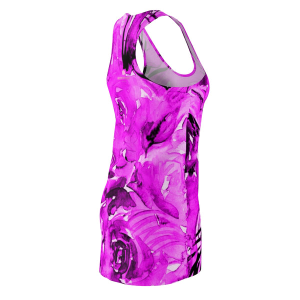 Bright Lady Pink Floral Print Designer Women's Premium Racerback Dress - Made in USA-Women's Sleeveless Dress-Heidi Kimura Art LLC