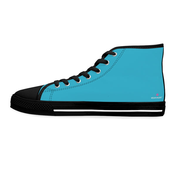 Blue Color Ladies' High Tops, Solid Sky Blue Color Best Women's High Top Sneakers Canvas Tennis Shoes