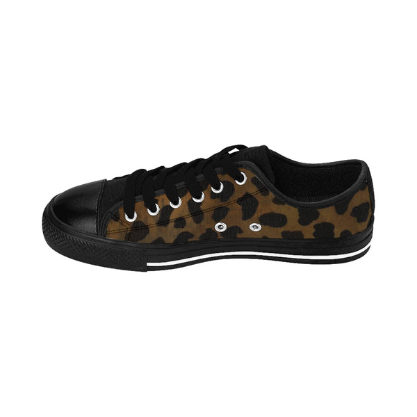 Brown Leopard Cheetah Animal Print Lightweight Men's Fashion Canvas Sneakers Shoes-Men's Low Top Sneakers-Heidi Kimura Art LLC
