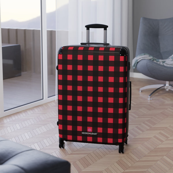 Buffalo Red Plaid Print Suitcases, Buffalo Plaid&nbsp;Print Designer Suitcase With TSA-approved&nbsp;Lock, Best&nbsp;Suitcase Luggage (Small, Medium, Large)&nbsp;Unique Cute Spacious Versatile and Lightweight Carry-On or Checked In Suitcase, Best&nbsp;Personal Superior Designer Adult's Travel Bag Custom Luggage - Gift For Him or Her - Made in USA/ UK