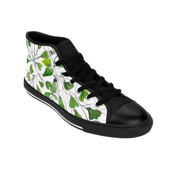 Green Maidenhair Men's Tennis Shoes, Tropical Print Designer Best High-top Sneakers For Men-Shoes-Printify-Heidi Kimura Art LLC