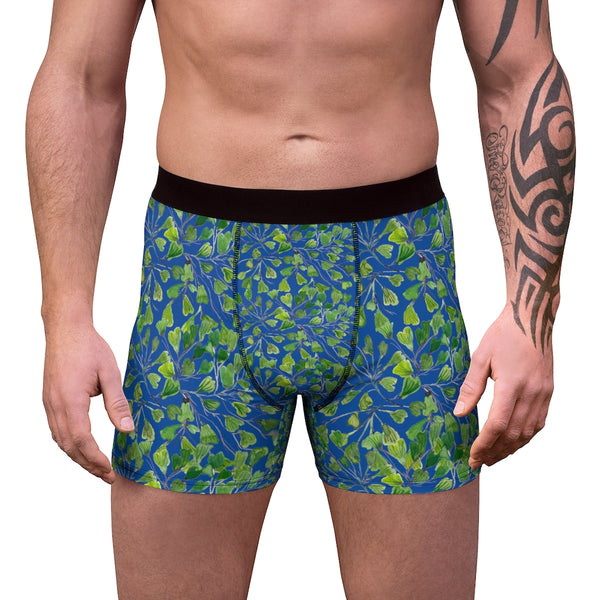 Blue Maidenhair Men's Boxer Briefs, Green Navy Blue Tropical Fern Leaf Print Underwear For Men-All Over Prints-Printify-Heidi Kimura Art LLC
