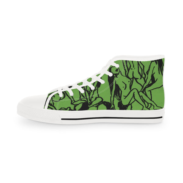 Green Nude Art Men's High Tops, Modern Minimalist Best Men's High Top Sneakers