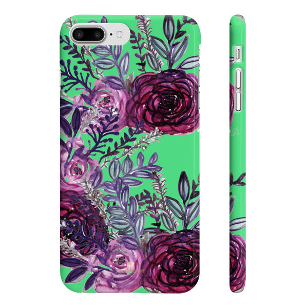 Lime Green Slim iPhone/ Samsung Galaxy Floral Purple Rose Phone Case, Made in UK-Phone Case-iPhone 7 Plus, iPhone 8 Plus Slim-Glossy-Heidi Kimura Art LLC
