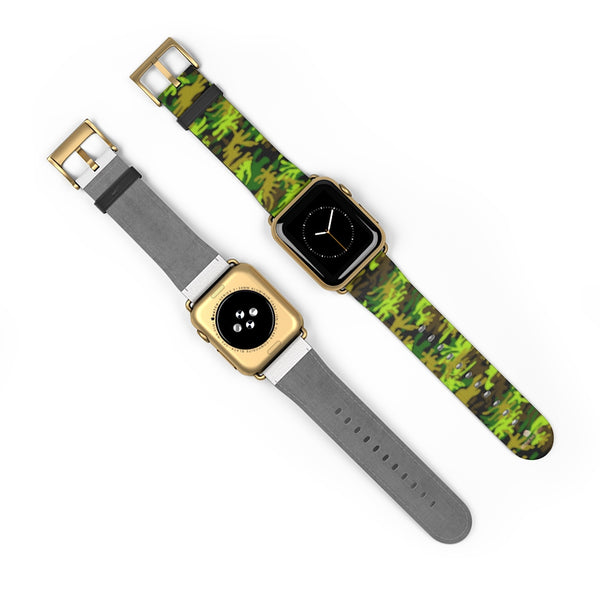 Green Brown Camo Print 38mm/42mm Watch Band For Apple Watch- Made in USA-Watch Band-Heidi Kimura Art LLC