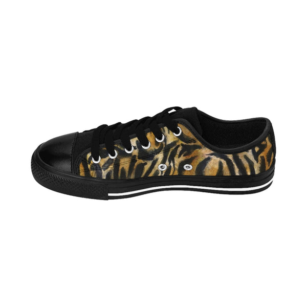 Brown Tiger Striped Ladies Sneakers, Wild Brown Tiger Stripe Animal Skin Print Designer Best Fashion Low Top Canvas Lightweight Premium Quality Women's Sneakers (US Size: 6-12)