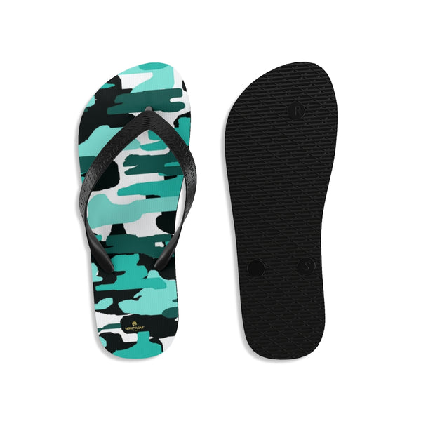 Camouflage Teal Blue White Camo Military Print Unisex Flip-Flops Sandals- Made in USA-Flip-Flops-Heidi Kimura Art LLC