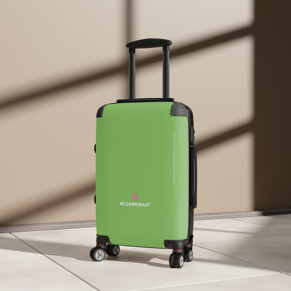Light Green Color Cabin Suitcase, Carry On Polycarbonate Front and Hard-Shell Durable Small 1-Size Carry-on Luggage With 2 Inner Pockets & Built in Lock With 4 Wheel 360° Swivel and Adjustable Telescopic Handle - Made in USA/UK (Size: 13.3" x 22.4" x 9.05", Weight: 7.5 lb) Unique Cute Carry-On Best Personal Travel Bag Custom Luggage - Gift For Him or Her 
