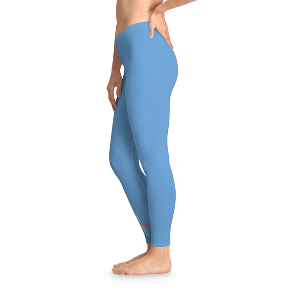 Light Blue Solid Color Tights, Blue Solid Color Designer Comfy Women's Stretchy Leggings- Made in USA