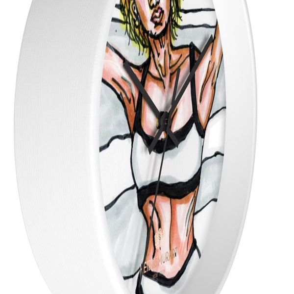White Navy Blue Swimsuit Girlie Fashion Modern 10 inch Diameter Wall Clock-Wall Clock-Heidi Kimura Art LLC