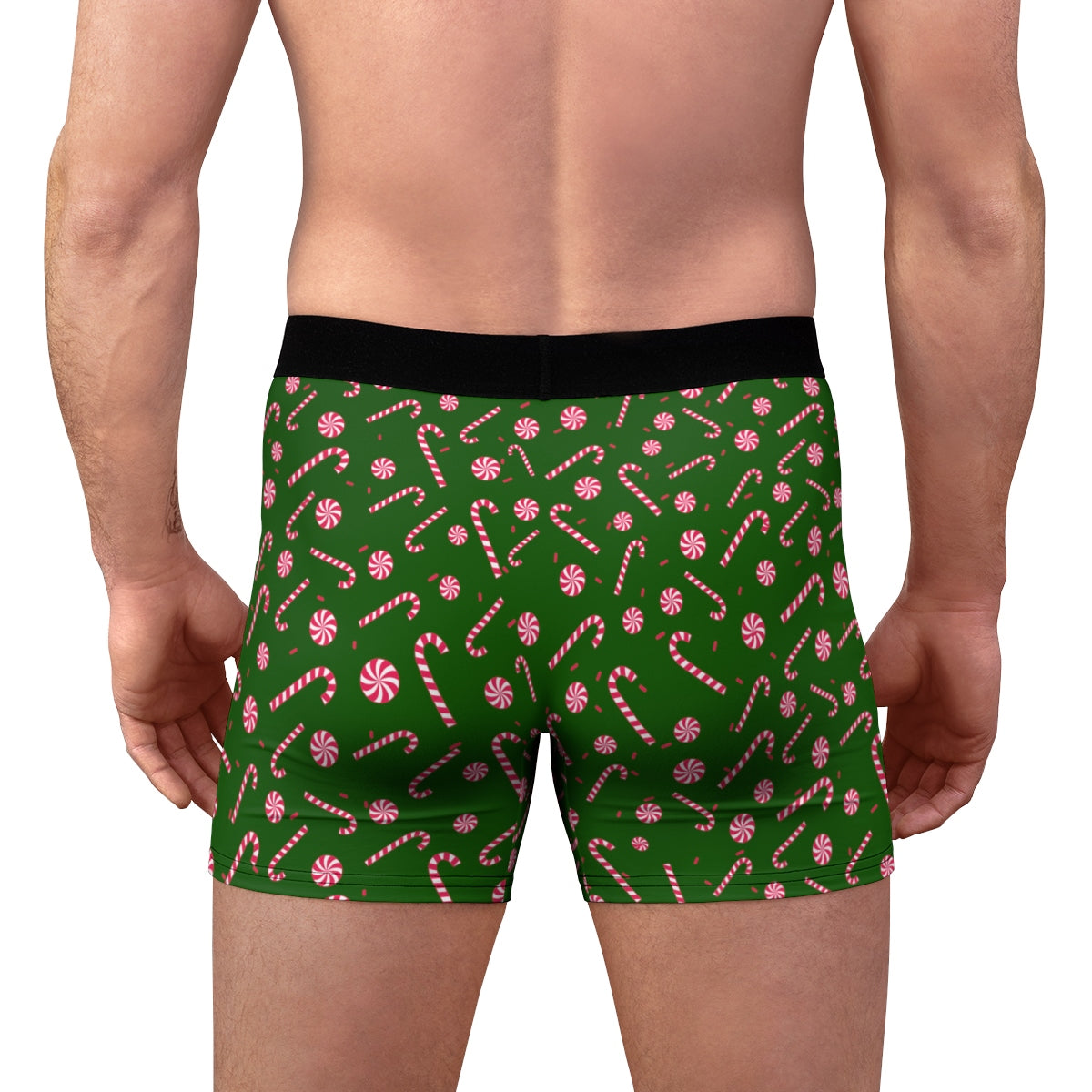 Green Christmas Men's Trunks, Red Candy Cane Print Premium Boxer Briefs  Underwear For Men