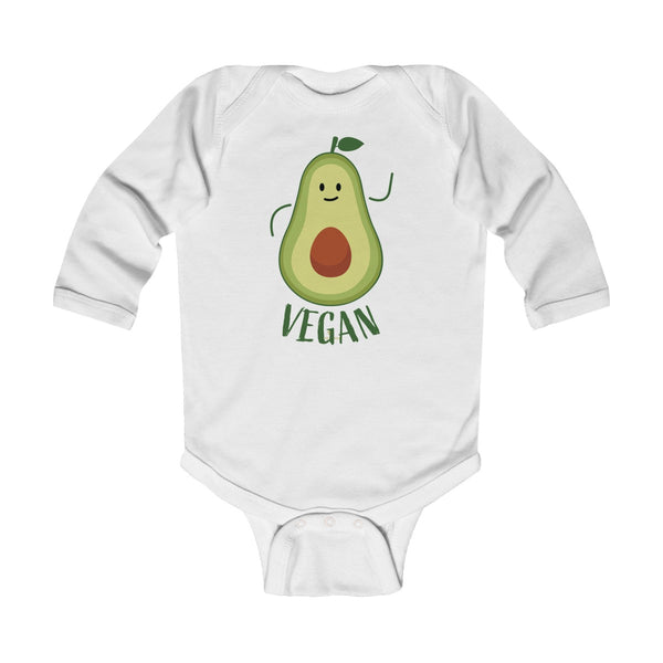 Cute Green Avocado Vegan Baby Boy/Girls Infant Kids Long Sleeve Bodysuit - Made in USA-Infant Long Sleeve Bodysuit-White-NB-Heidi Kimura Art LLC