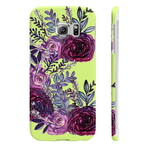 Yellow Slim iPhone/ Samsung Galaxy Floral Purple Rose iPhone or Samsung Case, Made in UK-Phone Case-Samsung Galaxy S6 Edge Slim-Glossy-Heidi Kimura Art LLC