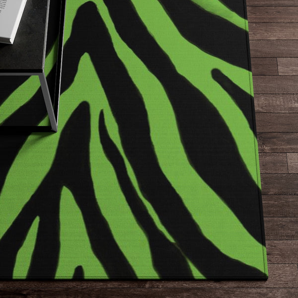 Zebra Animal Print Dornier Rug, Green and Black Zebra Stripes Animal Print Woven Indoor Carpet For Home or Office, Modern Basics Essential Premium Best Designer Durable Woven Skid-Resistant Premium Polyester Indoor Carpet Area Rug - Printed in USA (Size: 20"x32"(1'-8"x2'-8"), 35"×63"(2'-11"x5'-3"), 63"×84"(5'-3"x7'-0"))