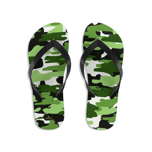 Green White Camouflage White Camo Military Print Unisex Flip-Flops- Made in USA-Flip-Flops-Heidi Kimura Art LLC