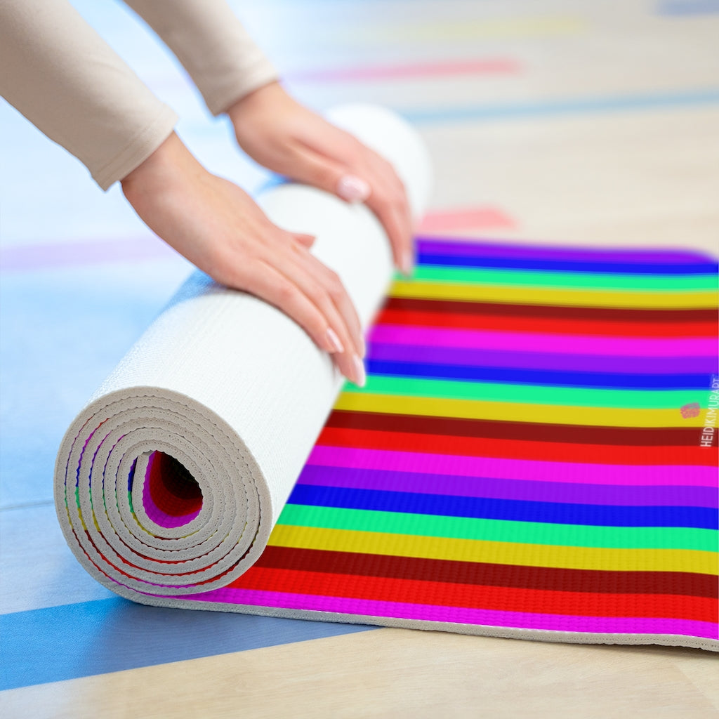 Rainbow Striped Foam Yoga Mat, Rainbow Colorful Vertical Stripes Stylish Lightweight 0.25" thick Best Designer Gym or Exercise Sports Athletic Yoga Mat Workout Equipment - Printed in USA (Size: 24″x72")
