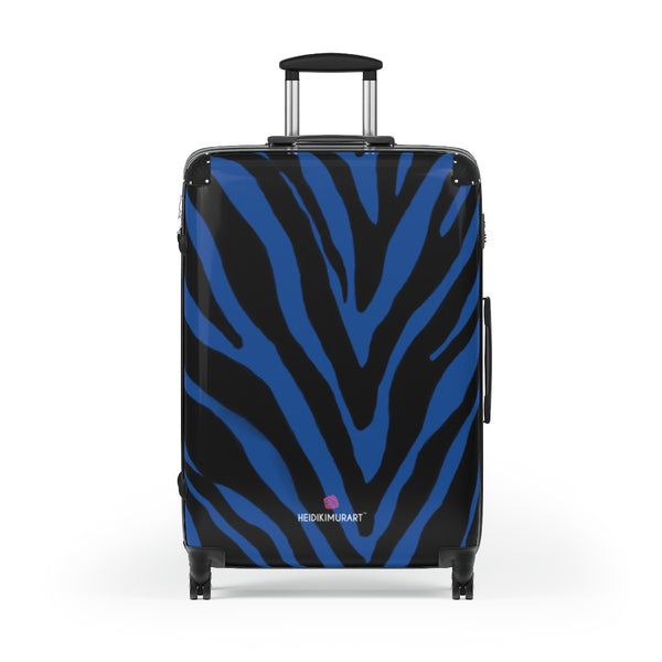 Blue Zebra Striped Print Suitcases, Zebra Striped Animal Print