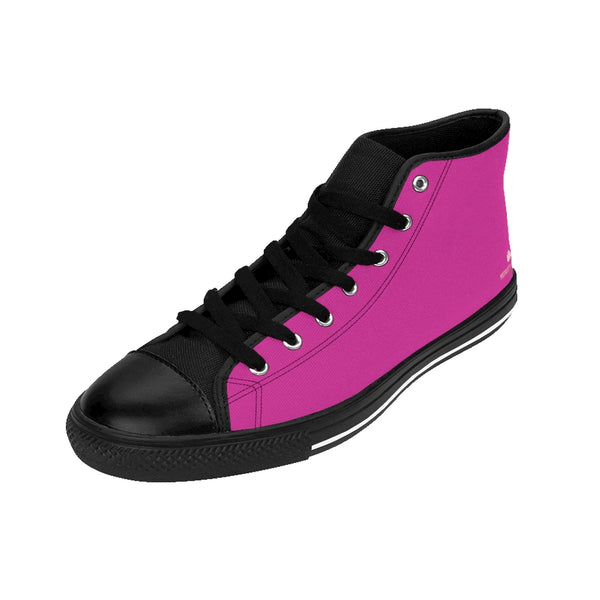 Hot Pink Men's Sneakers, Bright Pink Solid Color Print Designer Men's Shoes, Men's High Top Sneakers US Size 6-14, Mens High Top Casual Shoes, Unique Fashion Tennis Shoes, Solid Color Sneakers, Mens Modern Footwear (US Size: 6-14)