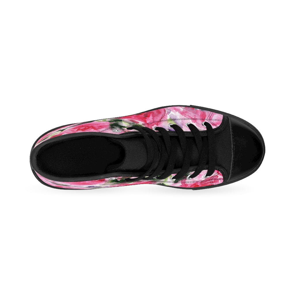 Pink Rose Men's High-top Sneakers, Floral Colorful Print Men's