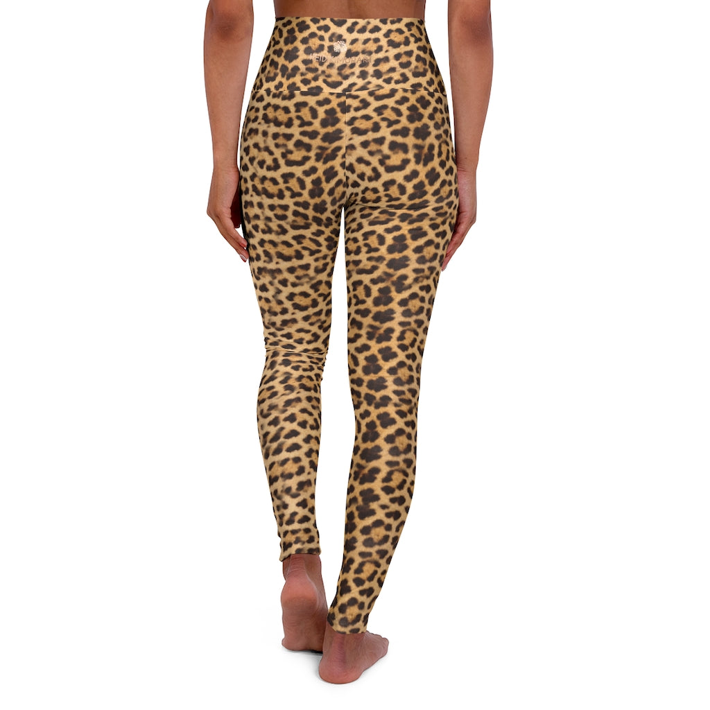 Brown Leopard Animal Print Tights, Women's Sexy High Waisted Yoga Leggings-All Over Prints-Printify-2XL-Heidi Kimura Art LLC