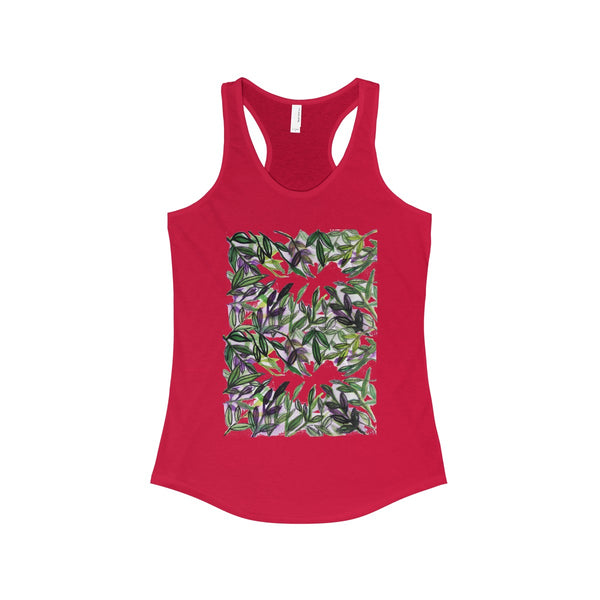 Tropical Leaves Vacation Floral Women's Ideal Racerback Tank - Made in the U.S.A.-Tank Top-Solid Red-XS-Heidi Kimura Art LLC