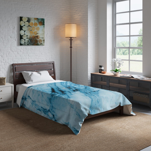 Blue White Marble Print Luxury Designer Best Comforter For King/Queen/Full/Twin-Comforter-Heidi Kimura Art LLC
