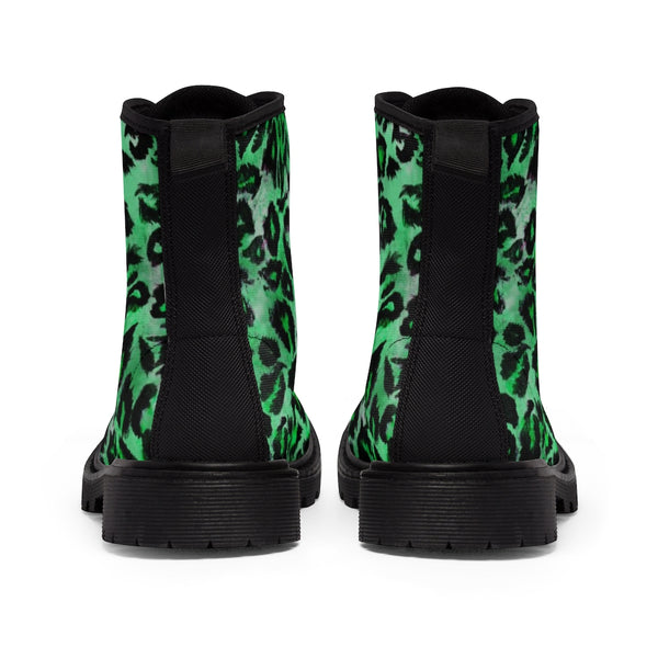 Green Leopard Men's Boots, Best Hiking Winter Boots Laced Up Shoes For Men-Shoes-Printify-Heidi Kimura Art LLC