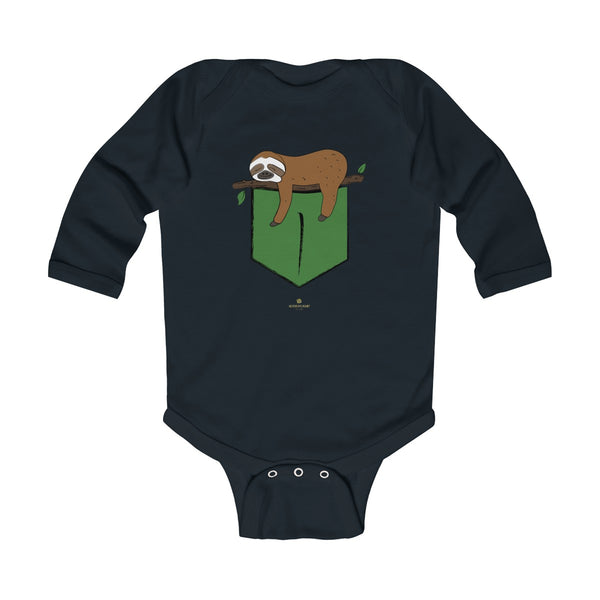 Sloth Animal Print Baby Boy or Girls Infant Kids Long Sleeve Bodysuit - Made in USA-Infant Long Sleeve Bodysuit-Black-NB-Heidi Kimura Art LLC
