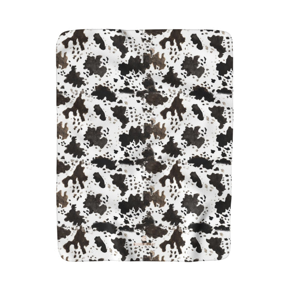 Cow Print White Brown Black Fluffy Warm Cozy Sherpa Fleece Blanket-Blanket-50x60-Heidi Kimura Art LLC