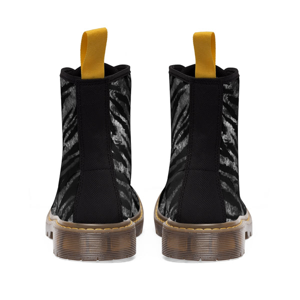 Black Tiger Stripe Animal Print Designer Women's Winter Lace-up Toe Cap Boots (US 6.5-11)-Women's Boots-Heidi Kimura Art LLC
