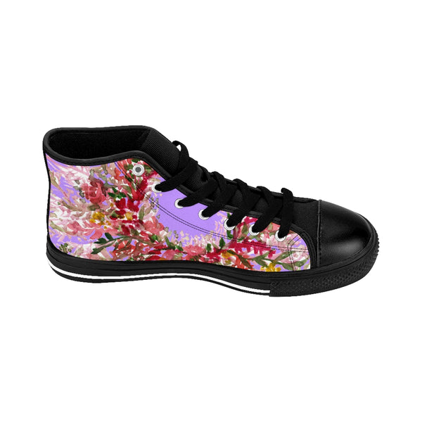 Purple Red Fall Floral Print Designer Men's High-top Sneakers Tennis Fashion Shoes-Men's High Top Sneakers-Heidi Kimura Art LLC
