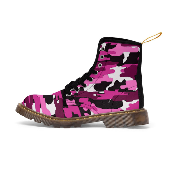 Purple Pink Camouflage Military Army Print Men's Canvas Winter Laced Up Boots-Men's Boots-Heidi Kimura Art LLC