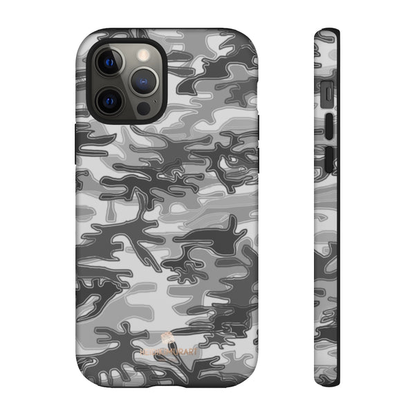 Grey Camouflage Phone Case, Army Military Print Tough Designer Phone Case -Made in USA-Phone Case-Printify-iPhone 12 Pro-Matte-Heidi Kimura Art LLC