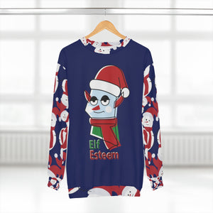 Elf Esteem Navy Blue Cute Snowman Christmas Party Unisex Sweatshirt - Made in USA-Unisex Sweatshirt-L-Heidi Kimura Art LLC