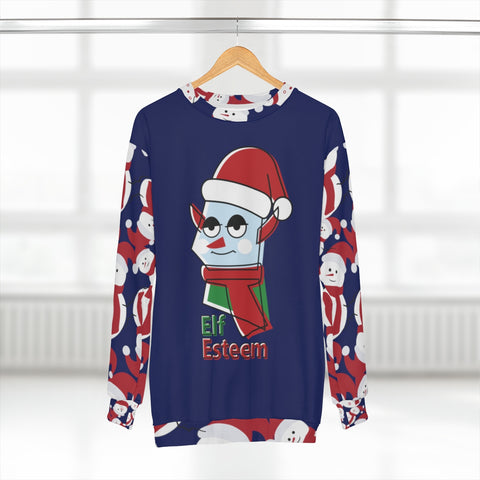 Elf Esteem Navy Blue Cute Snowman Christmas Party Unisex Sweatshirt - Made in USA-Unisex Sweatshirt-L-Heidi Kimura Art LLC