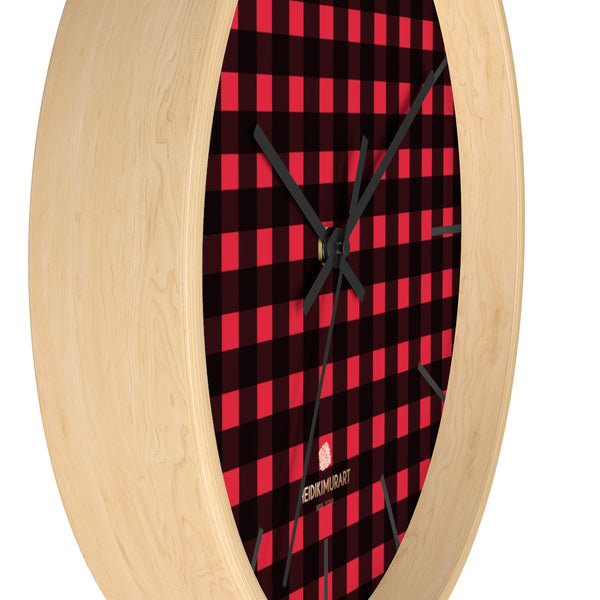 Londoner Buffalo Red Plaid Print Designer 10 in. Dia. Indoor Wall Clock-Made in USA-Wall Clock-Heidi Kimura Art LLC