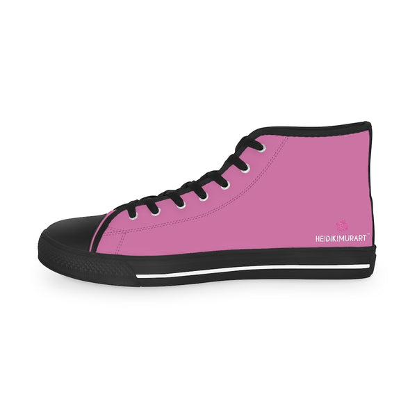 Pink Men's Fashion High Tops, Light Pink Modern Minimalist Solid Color Best Men's High Top Laced Up Black or White Style Breathable Fashion Canvas Sneakers Tennis Athletic Style Shoes For Men (US Size: 5-14) Pink Solid Color Men's Sneakers, Best High Tops, Modern Minimalist Best Men's High Top Sneakers