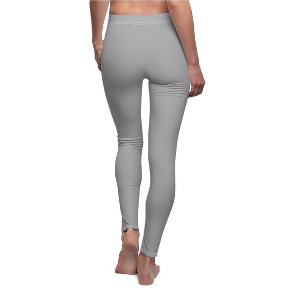 Gray Solid Color Women's Leggings, Dressy Long Fashion Casual Leggings- Made in USA-Casual Leggings-White Seams-M-Heidi Kimura Art LLC