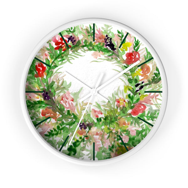 Sweet Colorful Spring Floral Print Designer 10 in. Dia. Indoor Wall Clock- Made in USA-Wall Clock-10 in-White-White-Heidi Kimura Art LLC