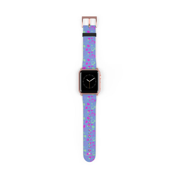 Light Violet Purple Pink Hearts 38mm/42mm Watch Band For Apple Watch- Made in USA-Watch Band-38 mm-Rose Gold Matte-Heidi Kimura Art LLC