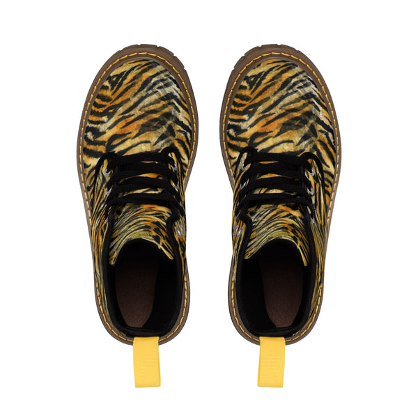 Orange Tiger Stripe Animal Print Designer Men's Winter Boots (US Size: 7-10.5)-Men's Boots-Heidi Kimura Art LLC