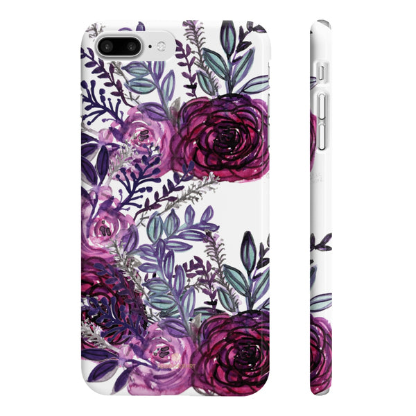 White Purple Rose Slim iPhone/ Samsung Galaxy Floral Print Phone Case, Made in UK-Phone Case-iPhone 7 Plus, iPhone 8 Plus Slim-Glossy-Heidi Kimura Art LLC