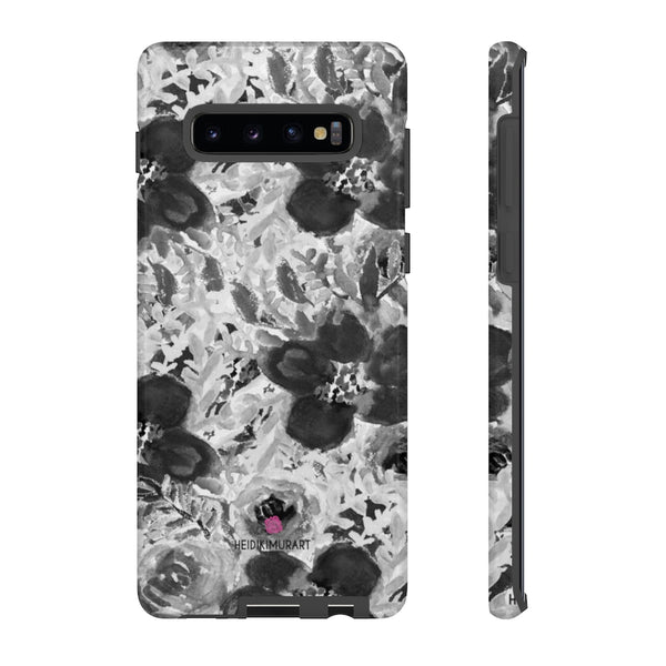 Grey Floral Designer Tough Cases, Rose Flower Print Best iPhone Samsung Case-Made in USA - Heidikimurart Limited 
