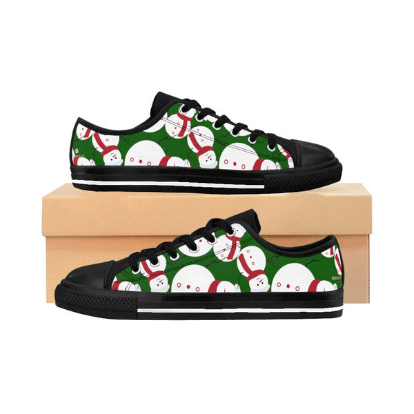 Dark Green Red White Snowman Christmas Print Men's Low Top Sneakers (US Size: 6-14)-Men's Low Top Sneakers-Black-US 9-Heidi Kimura Art LLC