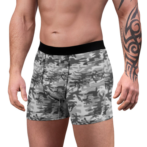 Grey Camo Men's Boxer Briefs, Light Gray Camoflage Military Sexy Underwear For Men-All Over Prints-Printify-Heidi Kimura Art LLC