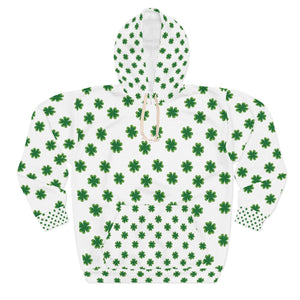 White Green Clover St. Patrick's Day Unisex Pullover Hoodie For Men/Women- Made in USA-Unisex Hoodie-2XL-Heidi Kimura Art LLC