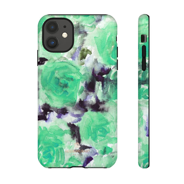 Turquoise Floral Print Tough Cases, Designer Phone Case-Made in USA-Phone Case-Printify-iPhone 11-Glossy-Heidi Kimura Art LLC