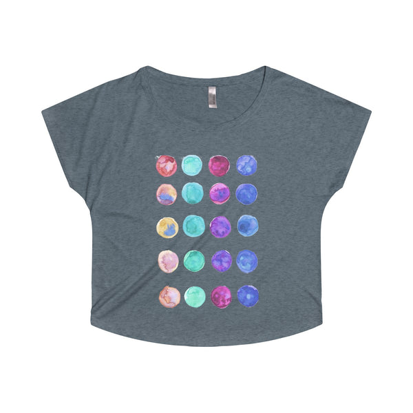 Cute Watercolor Dots Print Women's Tri-Blend T-Shirt Made in U.S.A. (US Size: S-XL)-T-Shirt-S-Tri-Blend Indigo-Heidi Kimura Art LLC