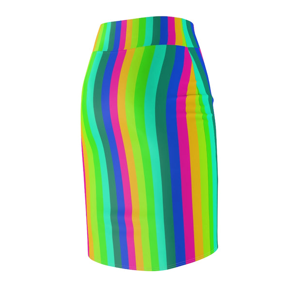 Best Rainbow Women's Pencil Skirt - Heidikimurart Limited  Best Rainbow Women's Pencil Skirt, Vertical Gay Prides Stripes Mid Waist Premium Quality Designer Women's Pencil Skirt - Made in USA (US Size XS-2XL)